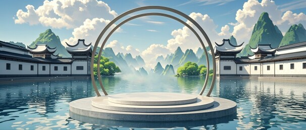 江南风景展台背景