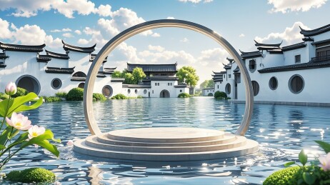 江南风景展台背景