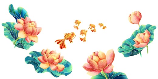 国风荷花锦鲤插画元素
