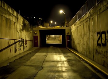 城市夜晚水泥地下通道