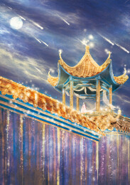 古风亭台高楼观星女子