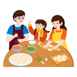 冬至一家三口包饺子人物
