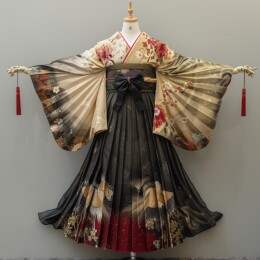 身穿带花卉图案和服和红色腰带的女士