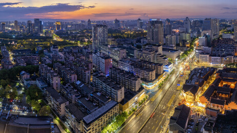 宁波海曙城区航拍 月湖城隍庙夜景