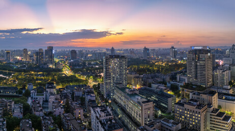 宁波海曙城区航拍 月湖城隍庙夜景
