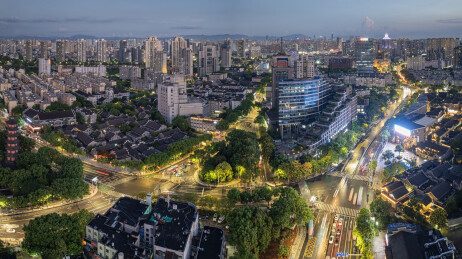 宁波海曙城区航拍 月湖城隍庙夜景