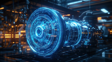 3D渲染的发动机机械装置蓝色