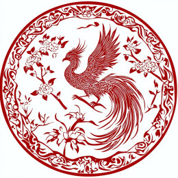 凤凰剪纸窗花年画圆形中国风春节印刷打印