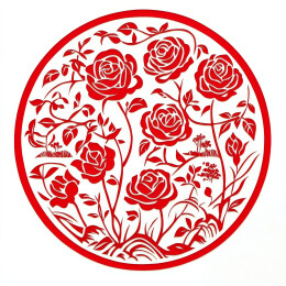 玫瑰花剪纸窗花年画圆形中国风春节印刷打印