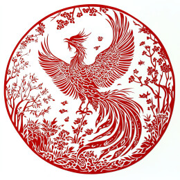 凤凰剪纸窗花年画圆形中国风春节印刷打印