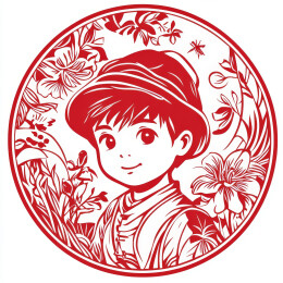 剪纸窗花年画圆形中国风春节印刷打印