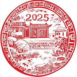 剪纸窗花年画圆形中国风春节印刷打印
