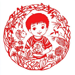 剪纸窗花年画圆形中国风春节印刷打印