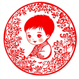 剪纸窗花年画圆形中国风春节印刷打印