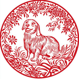 狗年剪纸窗花年画圆形中国风春节印刷打印