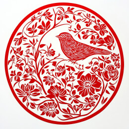 鸟剪纸窗花圆形中国风春节印刷打印