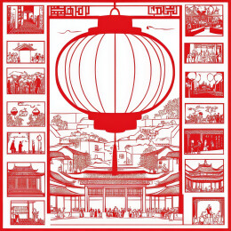 灯笼剪纸窗花圆形中国风春节印刷打印