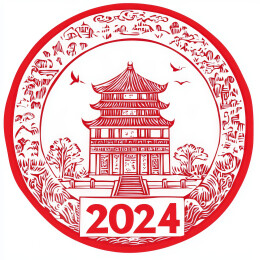 古代建筑2024年剪纸窗花春节中国风