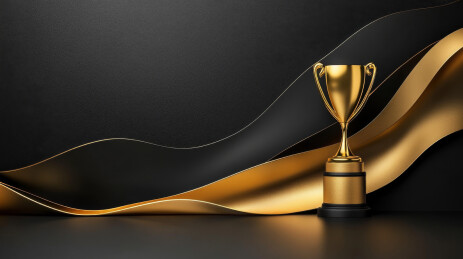 黑金流畅曲线背景中的金杯