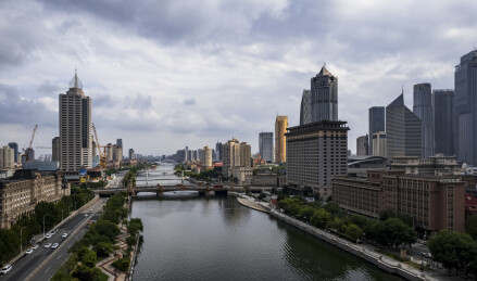 天津海河风景大光明桥城市风光航拍