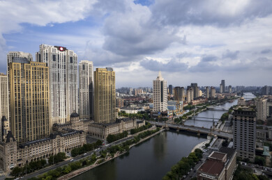天津海河风景大光明桥城市风光航拍