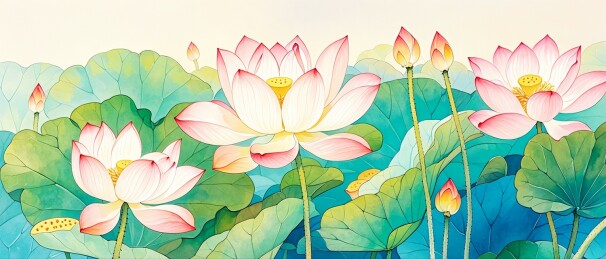 唯美荷花风景插画