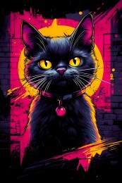 美式末日废土风潮流涂鸦黑猫卡通图案插画