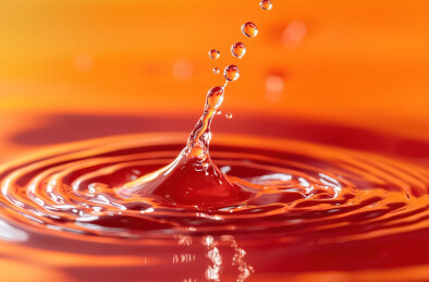 水滴落在橙色的天空中的特写镜头