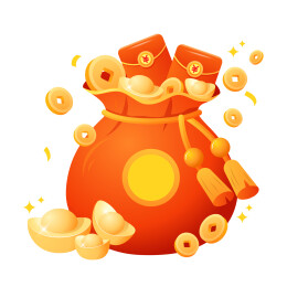 福袋金元宝和红包矢量插画