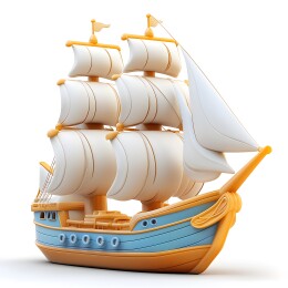卡通3D立体轮船航海儿童玩具图标