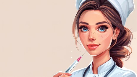 卡通医生拿着针管的插画