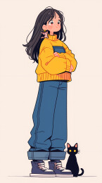养猫女生角色矢量插画