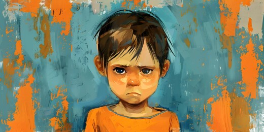 一个男孩的肖像，他的脸上带着悲伤的表情