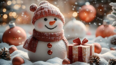 圣诞主题雪人松树T恤图案印花卡通壁纸