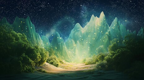 梦幻星空中的绿山谷