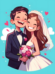 卡通新郎新娘结婚人物插画