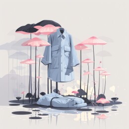 蓝衬衫和粉红蘑菇