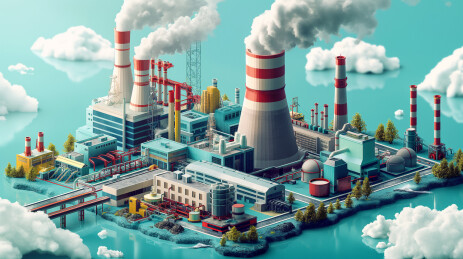 正在排烟的3D化工厂模型