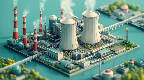 正在排烟的3D化工厂模型