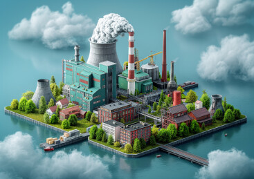 正在排烟的3D化工厂模型