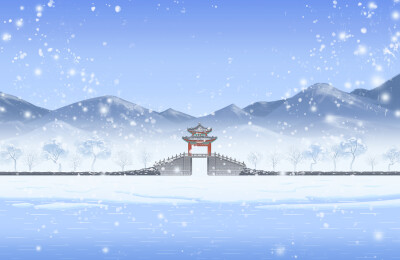 中国传统二十四节气颐和园西堤大雪插画海报