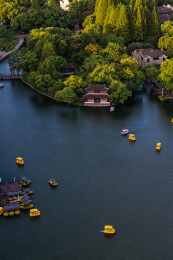 浙江宁波海曙月湖公园航拍