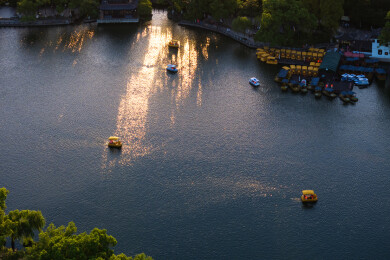 浙江宁波海曙月湖公园航拍