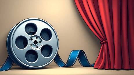 极简电影银色胶片元素红窗帘艺术插画背景