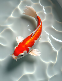 红色的鲤鱼在水中3D立体效果