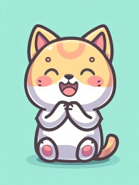 一只极简可爱的2D卡通小猫在拍手鼓掌