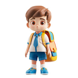 一个小男孩穿着校服背着书包