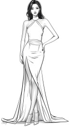 简笔插画，身穿晚礼服的女士