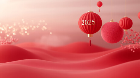 2025年新年主题插画红色背景