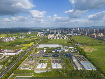航拍中国安徽省宣城市郎溪县城区污水处理厂